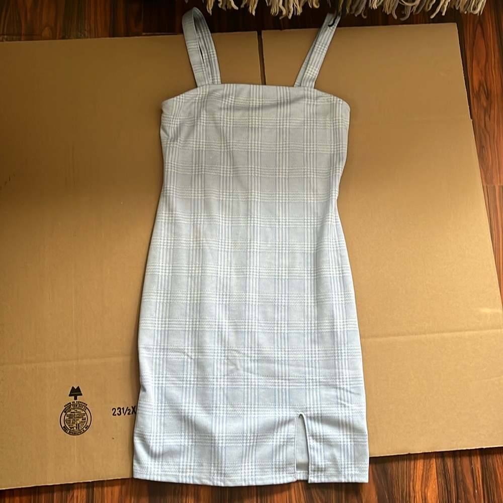 Plaid Baby Blue Overalls Dress